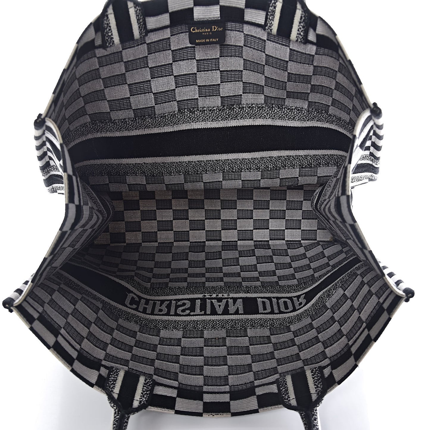 Canvas Embroidered Checkered Book Tote Black White