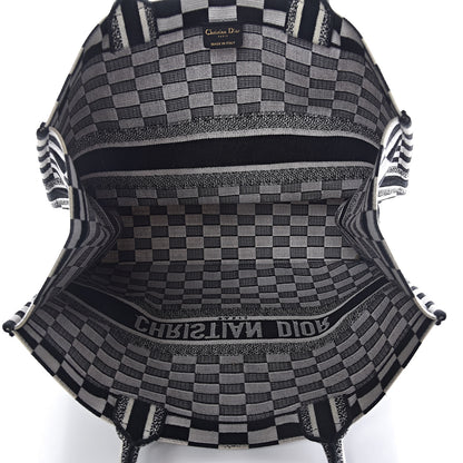 Christian Dior Canvas Embroidered Checkered Book Tote Black White 5 of 12