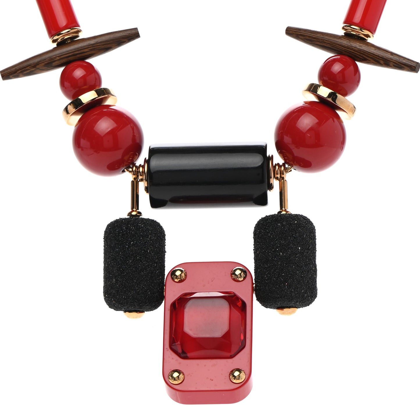 Resin Wood Crystal Inventeur Necklace Red