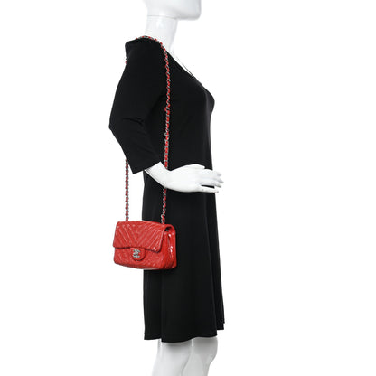 Chanel Patent Calfskin Chevron Quilted Mini Rectangular Flap Red 2 of 14
