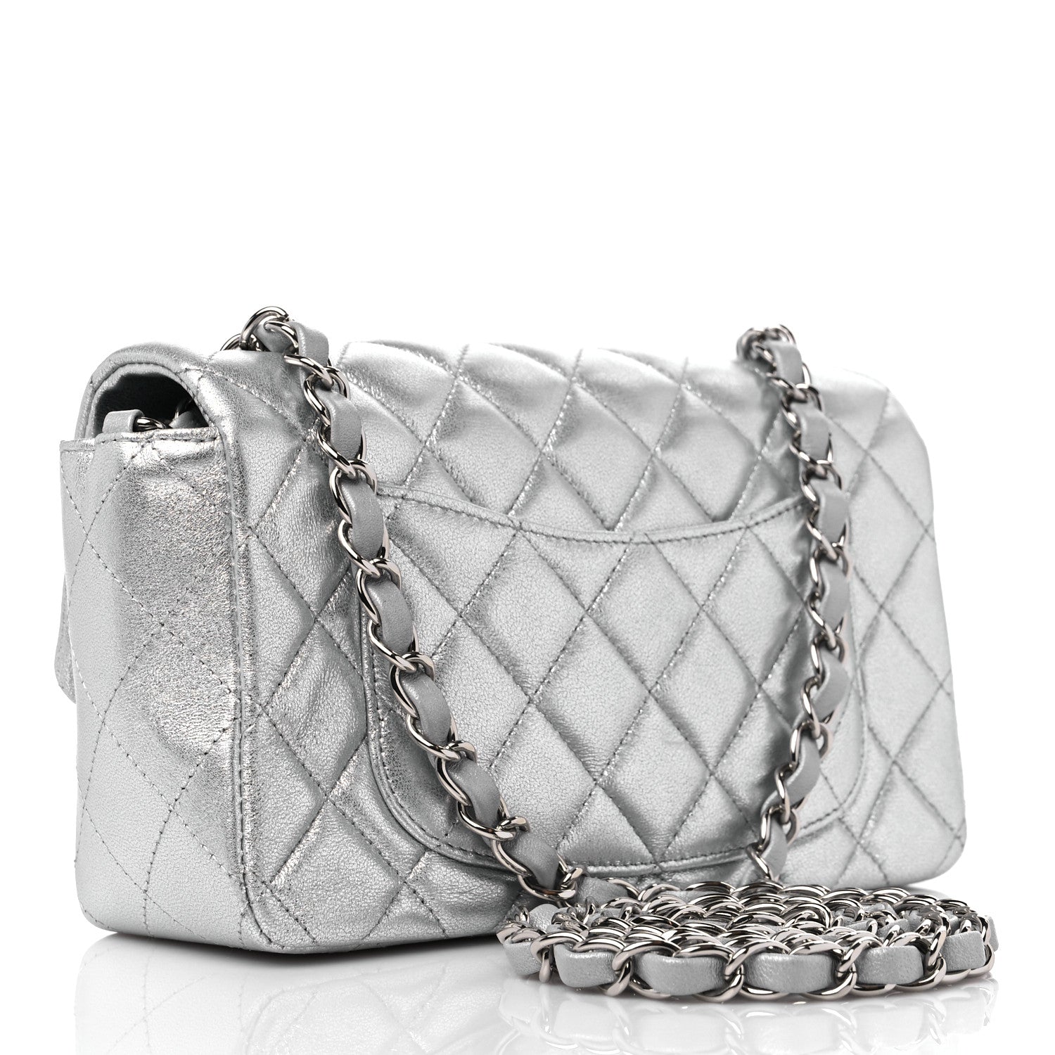 Chanel Metallic Lambskin Quilted Mini Rectangular Flap Silver 3 of 9