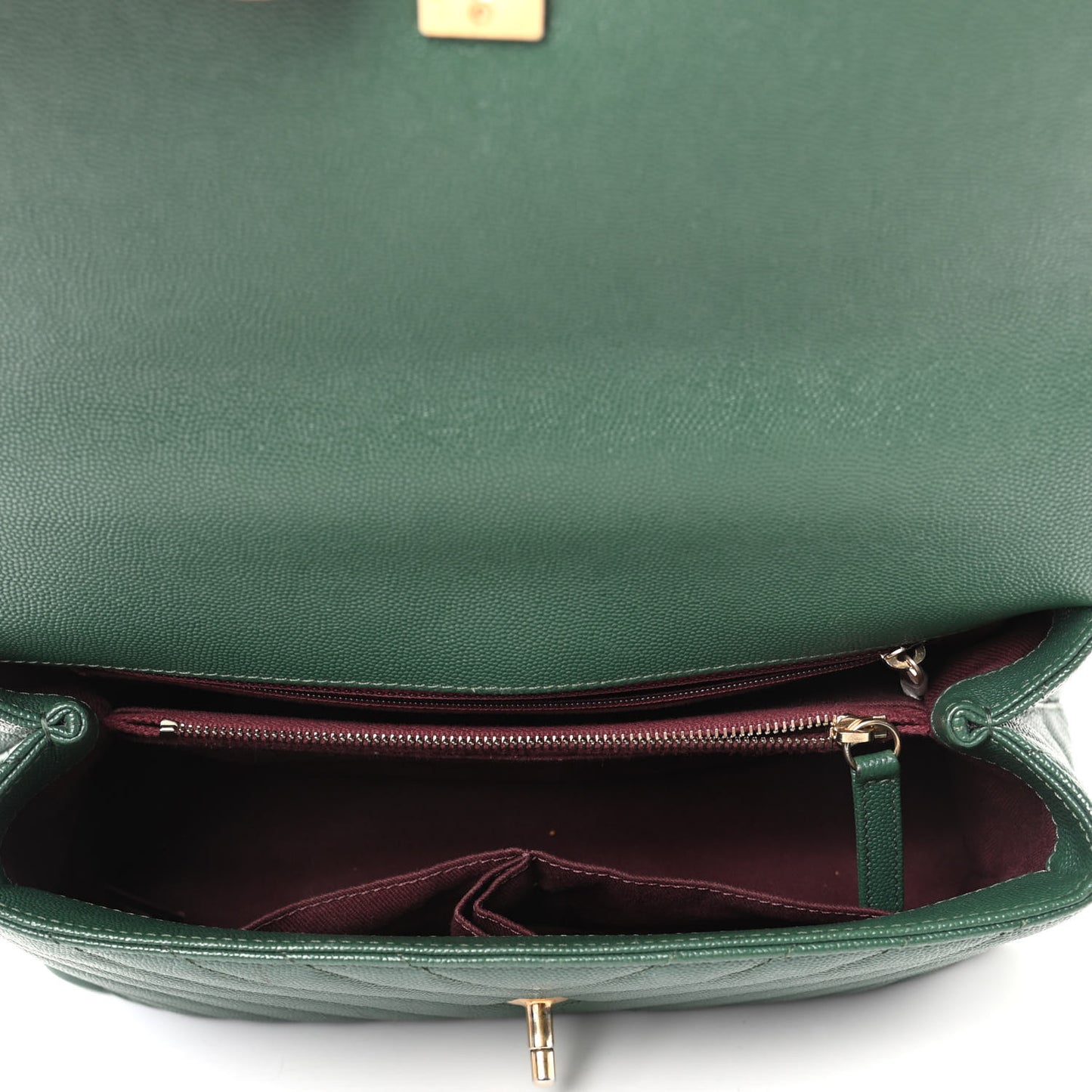 Caviar Chevron Chevron Quilted Small Coco Handle Flap Green