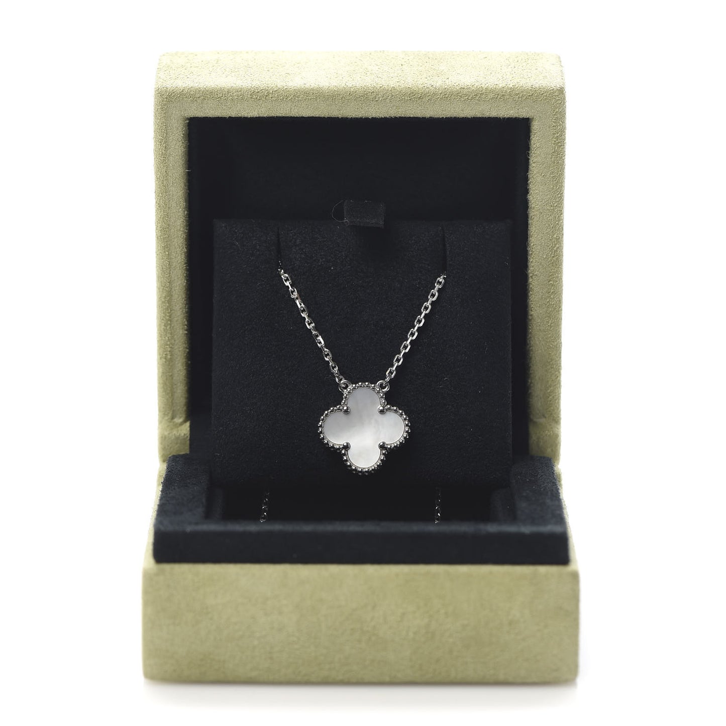 18K White Gold Mother of Pearl Vintage Alhambra Pendant Necklace