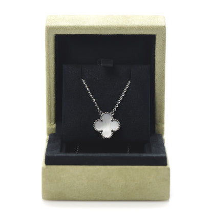 Van Cleef & Arpels 18K White Gold Mother of Pearl Vintage Alhambra Pendant Necklace 8 of 8