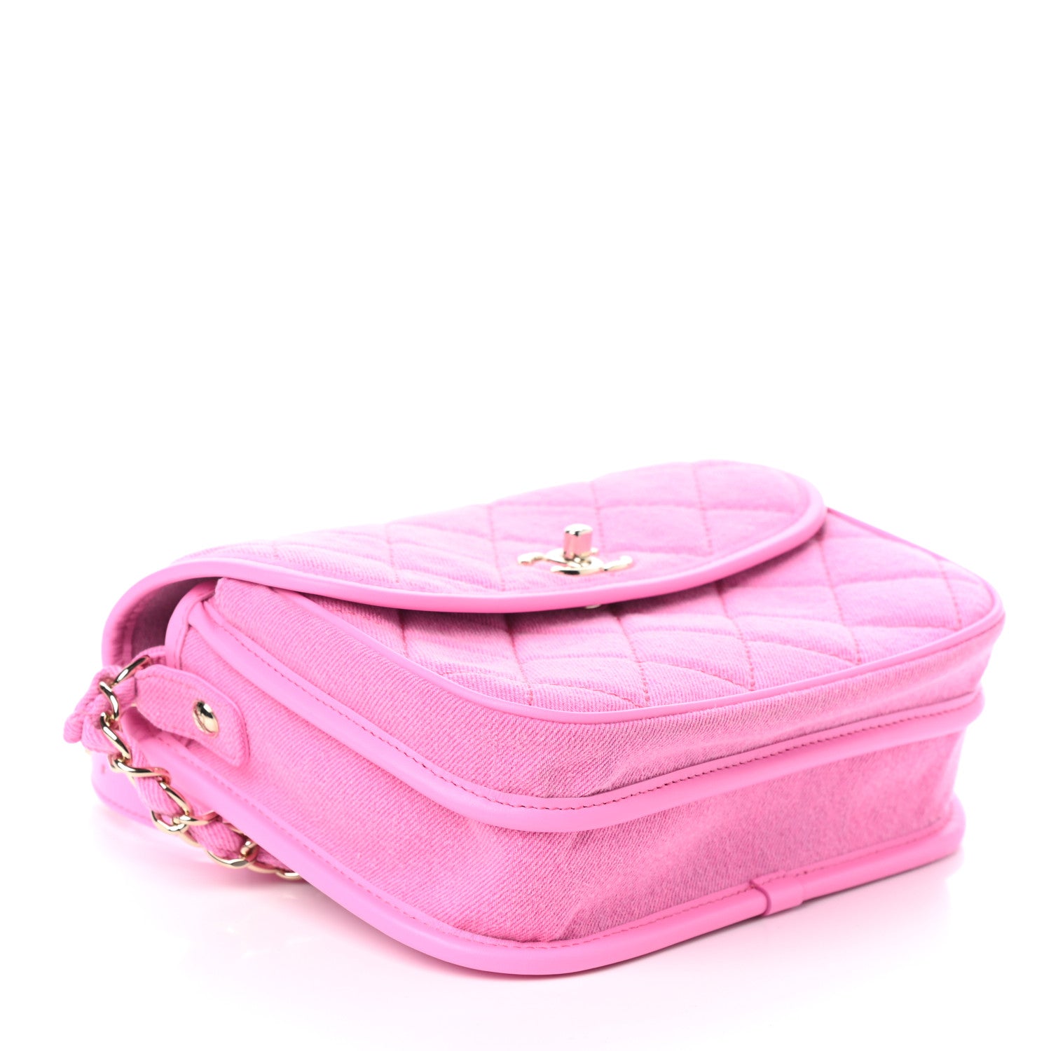 Chanel Denim Quilted Small Messenger Flap Neon Pink 4 of 10