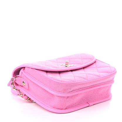 Chanel Denim Quilted Small Messenger Flap Neon Pink 4 of 10