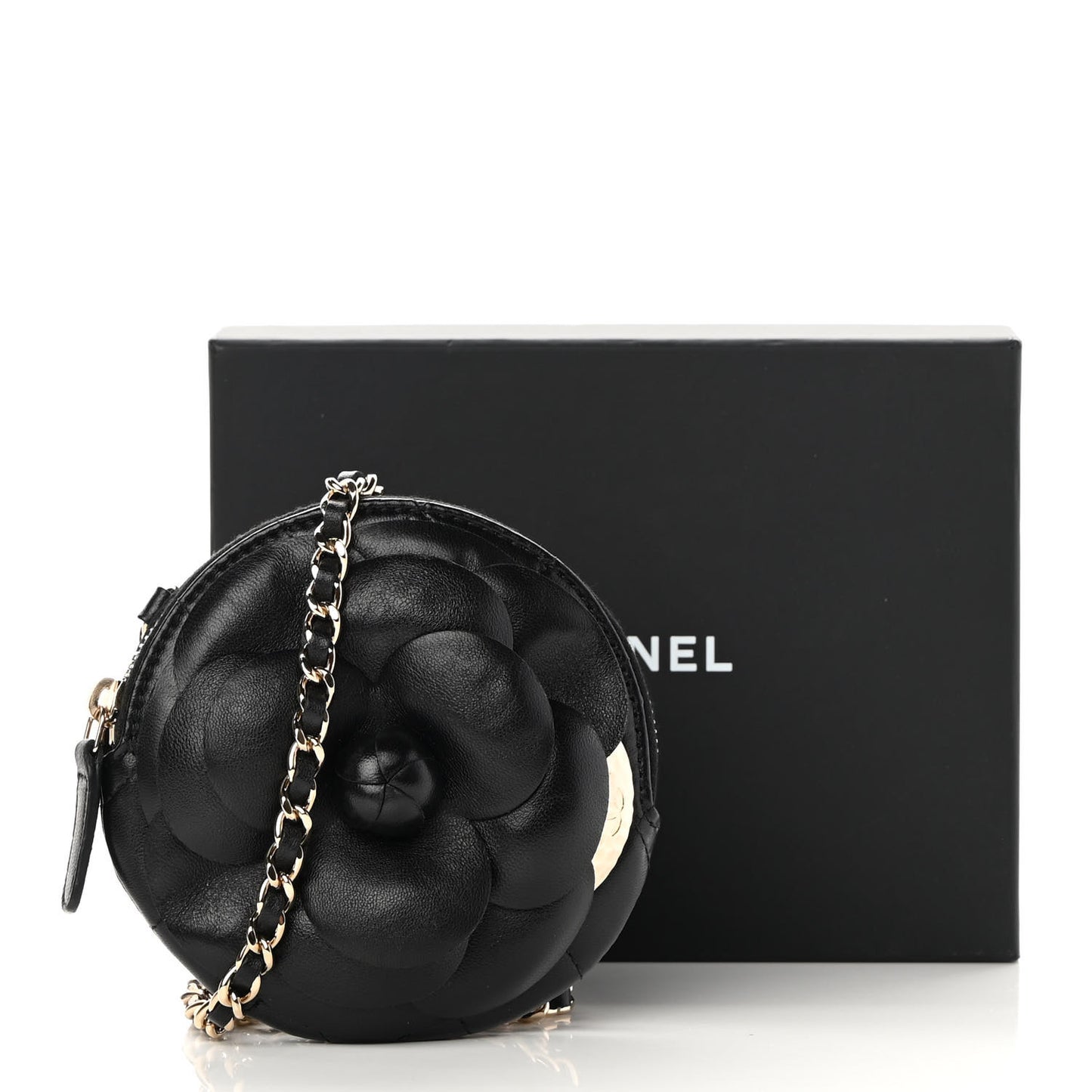 Lambskin Mini Camellia Bouquet Clutch With Chain Black