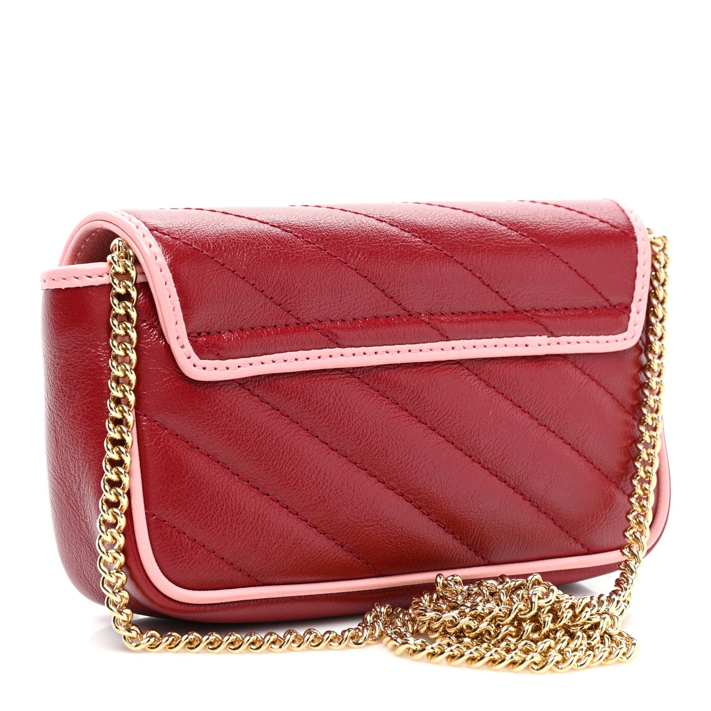 Azalea Calfskin Enamel Matelasse Diagonal Super Mini Torchon GG Marmont Shoulder Bag New Cherry Red Wild Rose