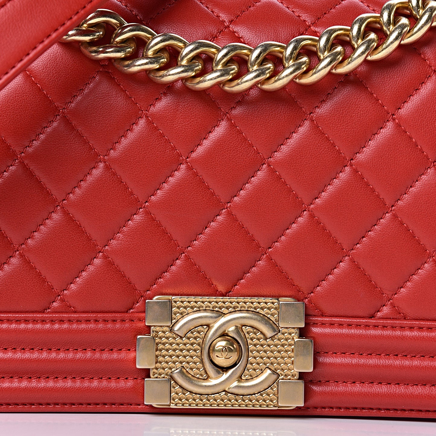Lambskin Quilted Medium Boy Flap Red