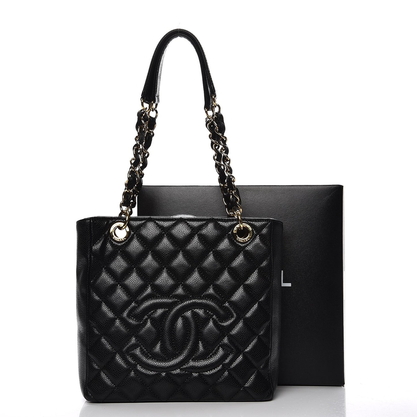 Caviar Quilted Petit Shopping Tote PST Black