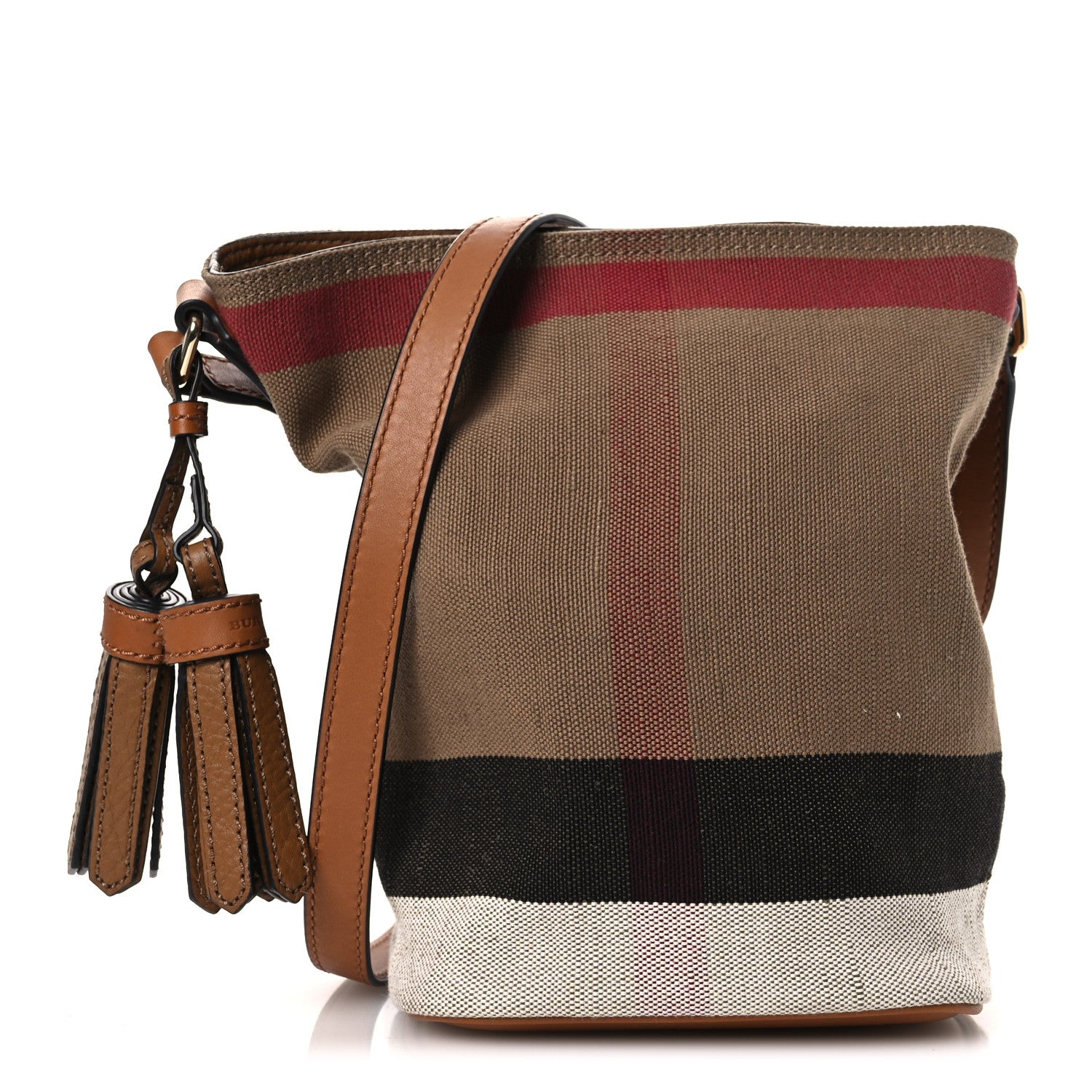 Burberry Canvas Mega Check Mini Ashby Tassel Crossbody Saddle Brown 1 of 14
