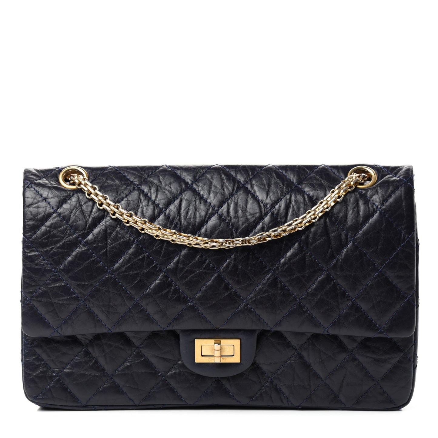 Aged Calfskin Quilted 2.55 Reissue 226 Flap Navy Blue