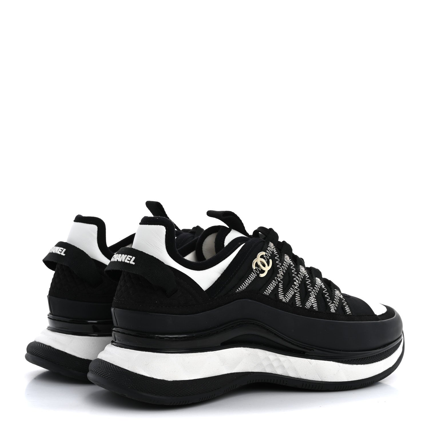 Chanel Mixed Fibers Suede Calfskin CC Sneakers 36 White Black 5 of 10