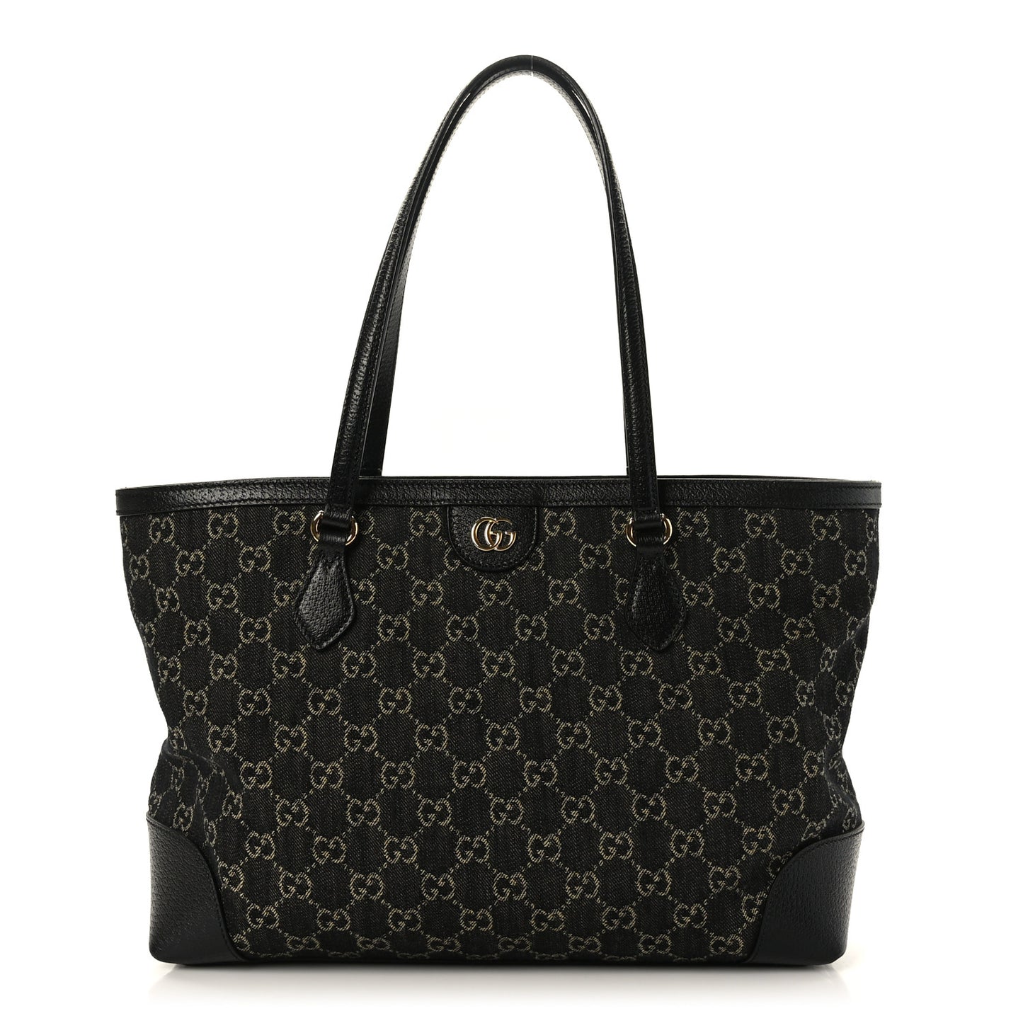 Jacquard Black Denim GG Monogram Medium Ophidia Shopping Tote Black Ivory