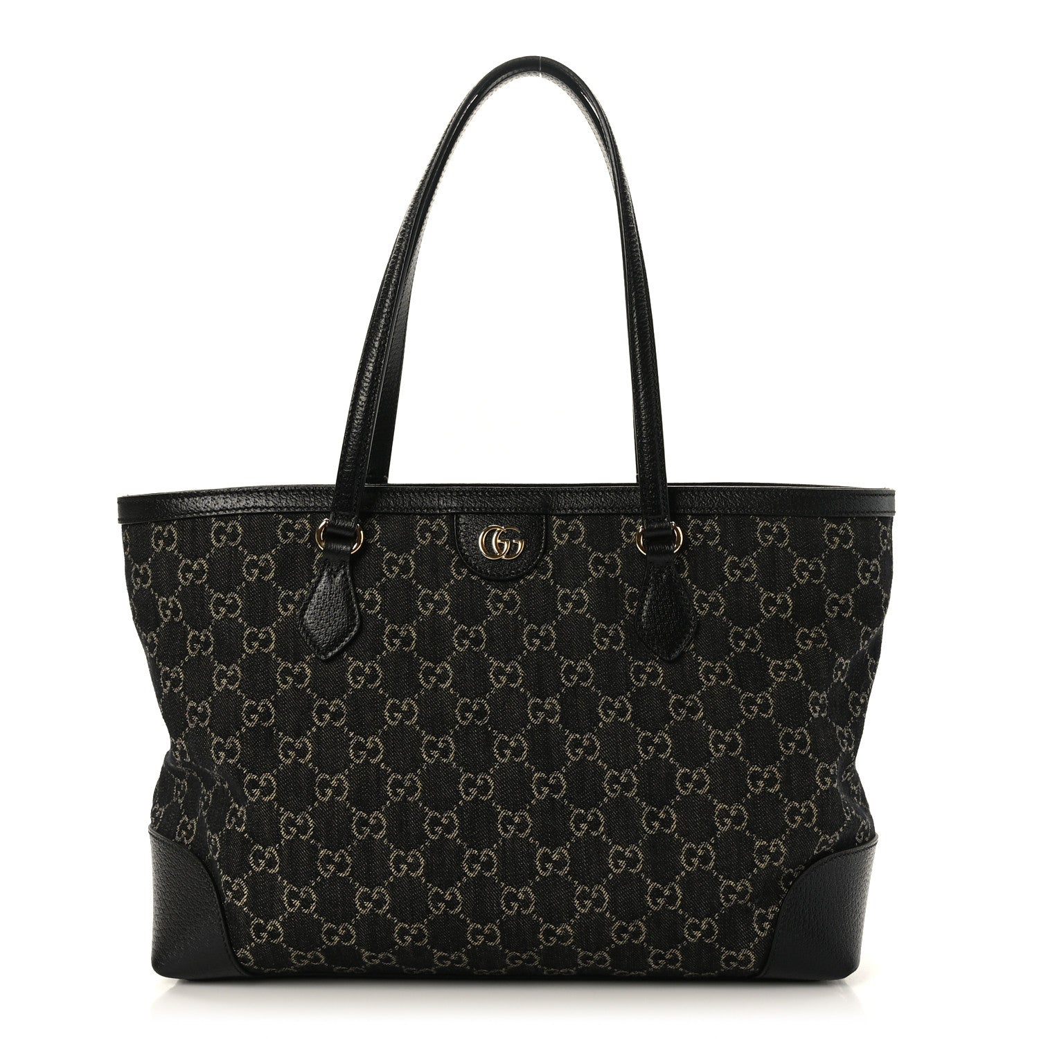 Gucci Jacquard Black Denim GG Monogram Medium Ophidia Shopping Tote Black Ivory 1 of 8