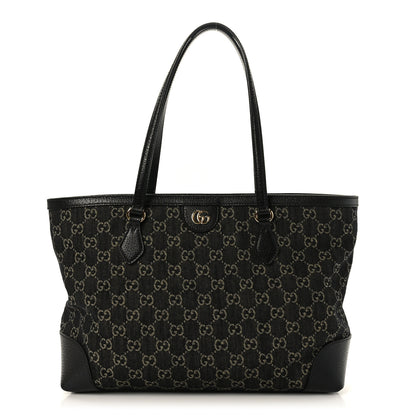 Gucci Jacquard Black Denim GG Monogram Medium Ophidia Shopping Tote Black Ivory 1 of 8