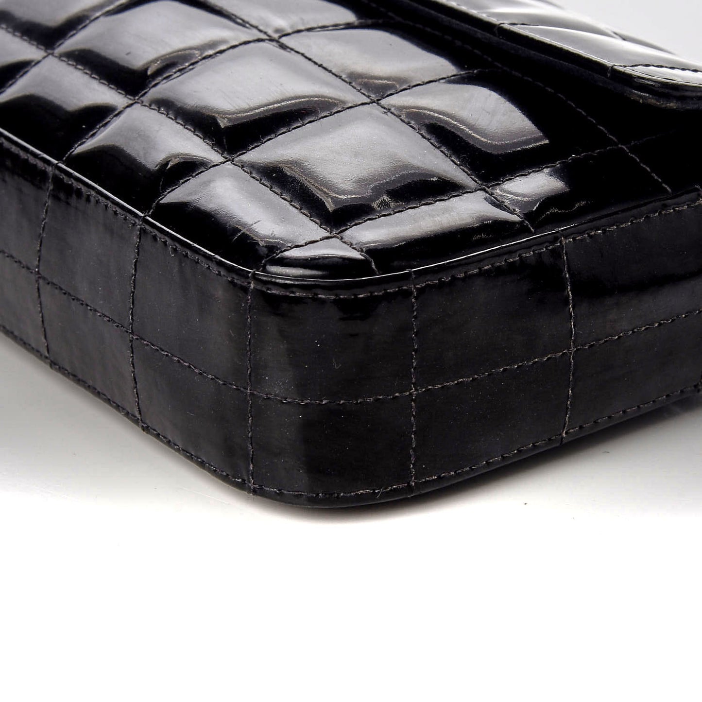 Patent Quilted East West Chocolate Bar Flap Black