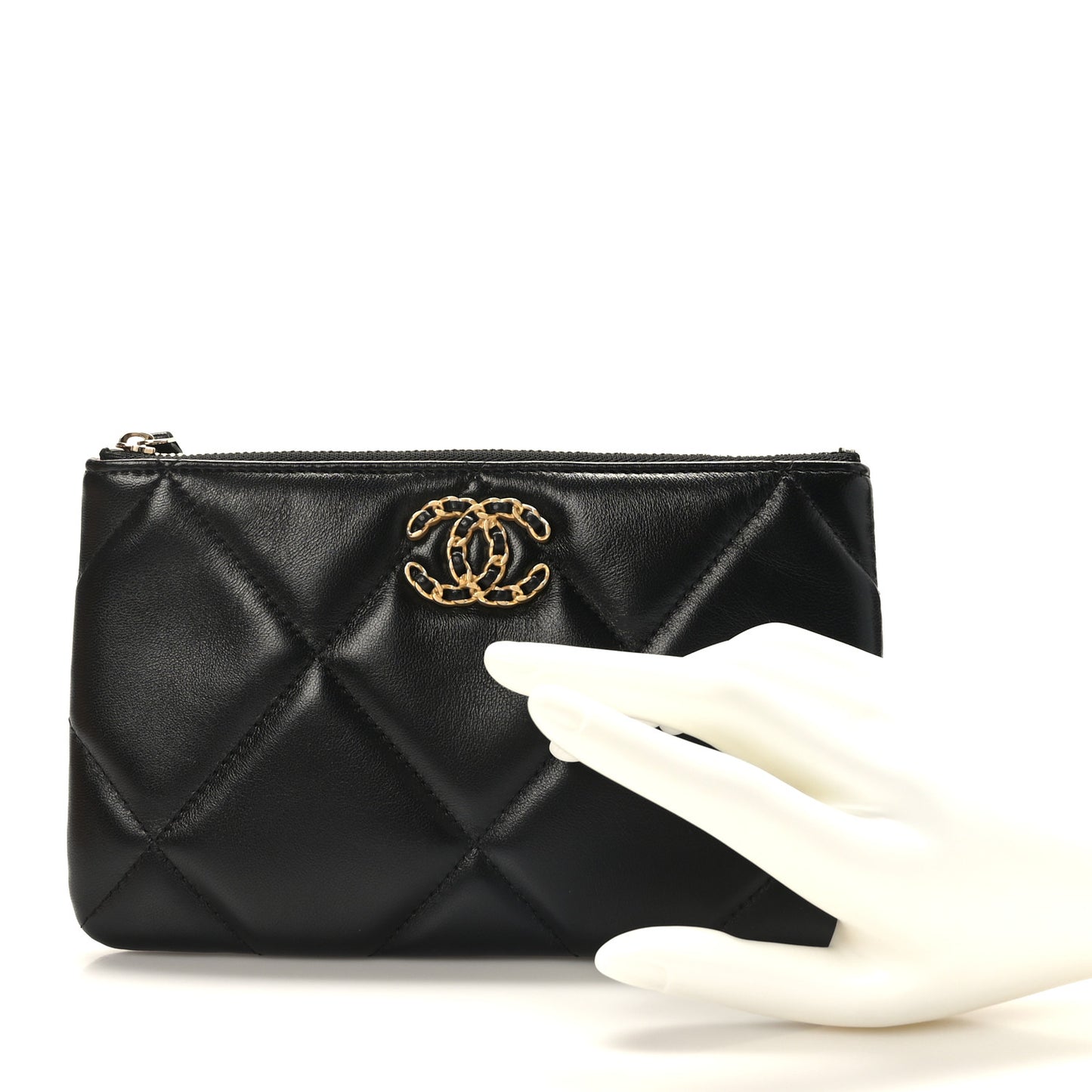 Lambskin Quilted Small Chanel 19 Pouch Black