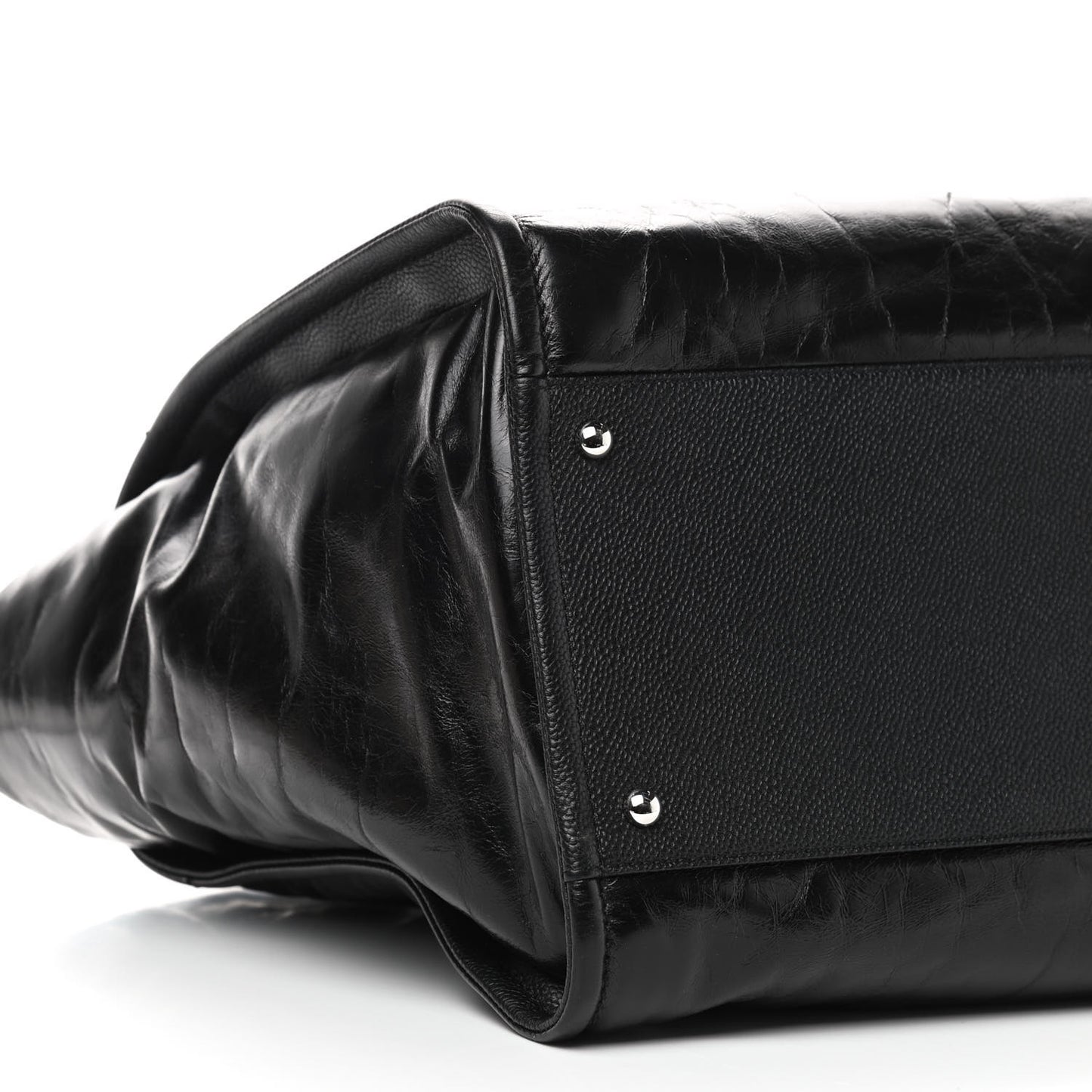 Glazed Calfskin Large Deauville Tote Black