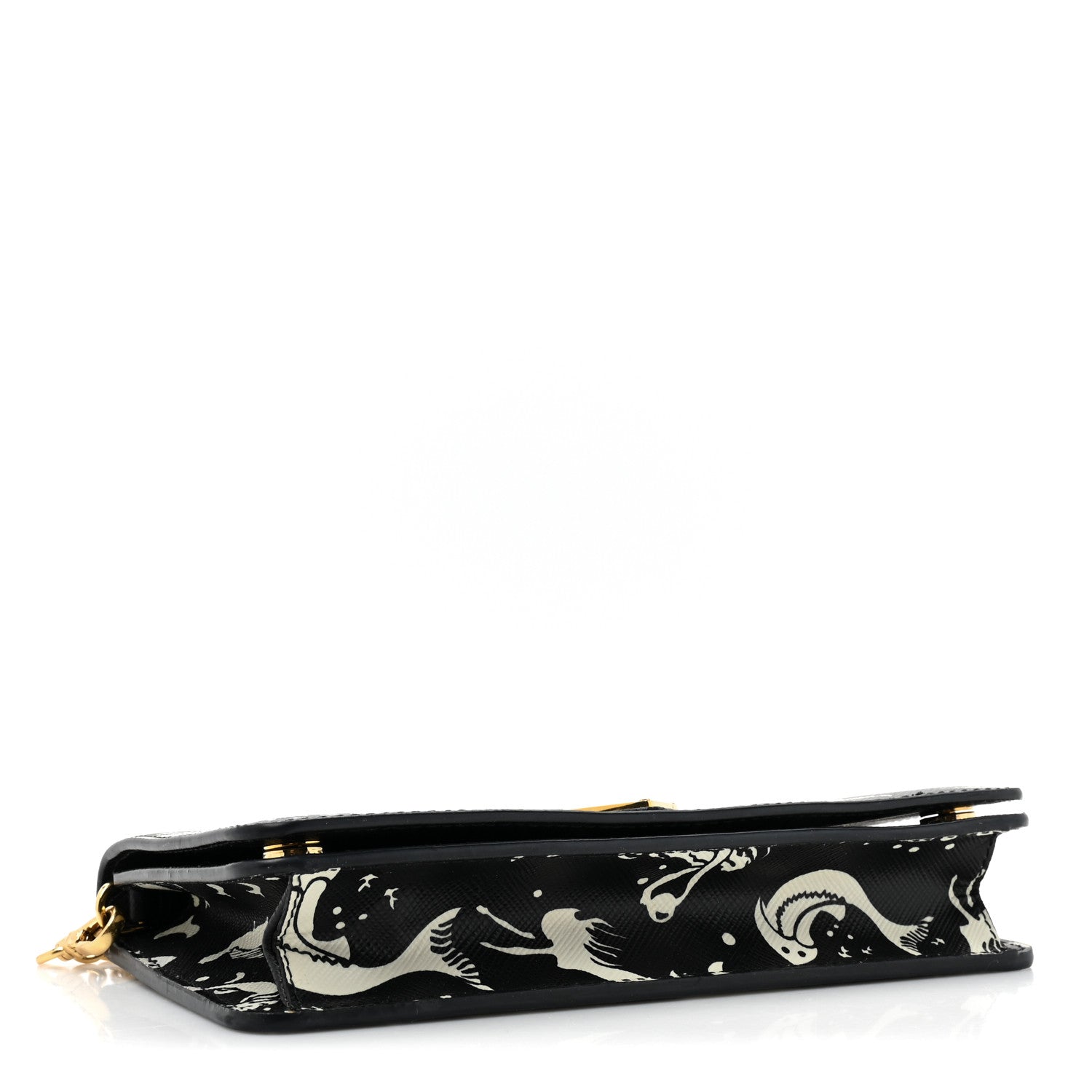 Prada Saffiano Triangle Logo Mermaid Print Mini Crossbody Bag Black 4 of 10