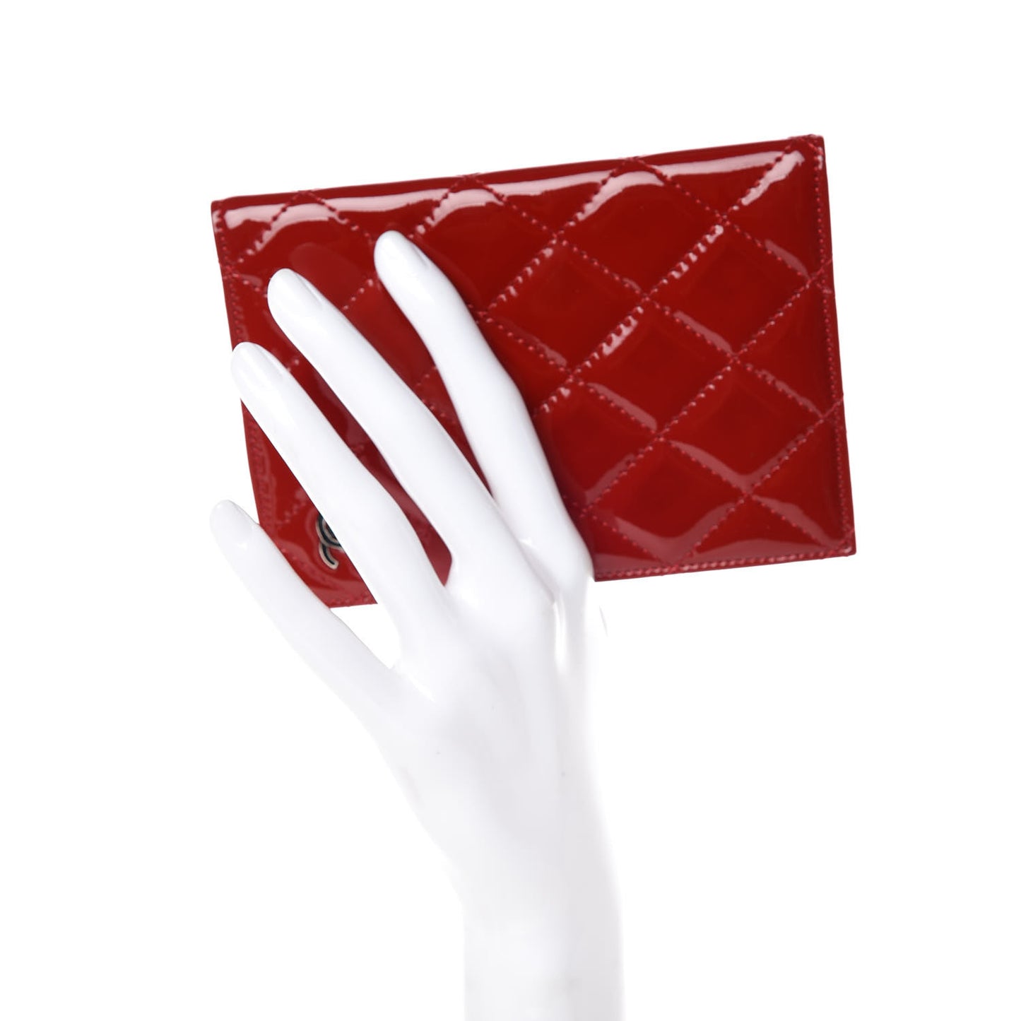 Patent Calfskin Quilted Passport Holder Red