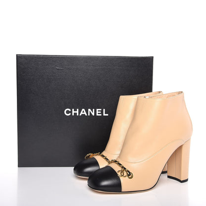 Chanel Lambskin CC Chain Cap Toe Short Boots 38.5 Beige Black 9 of 9