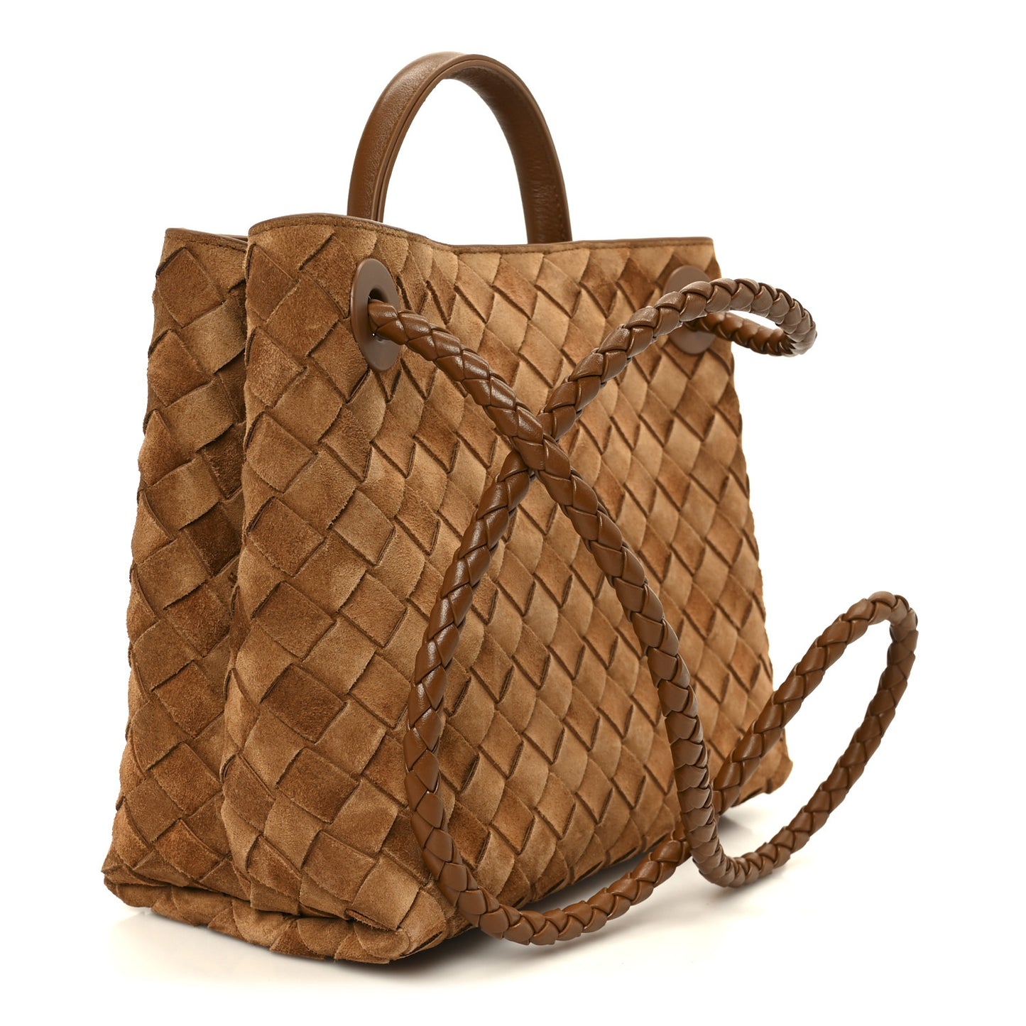 Suede Intrecciato Small Andiamo Shoulder Bag Amber