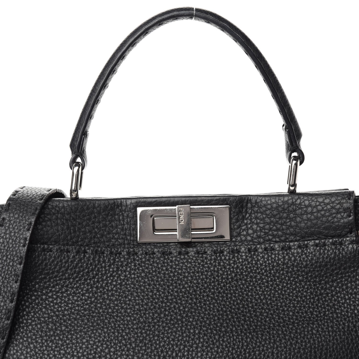 Fendi Cuoio Romano Selleria Bi-Color Medium Peekaboo Iconic Satchel Black Mou 15 of 15