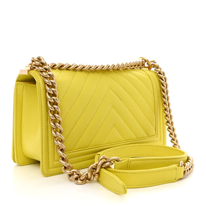 Chanel Caviar Chevron Quilted Medium Boy Flap Yellow 3 of 10