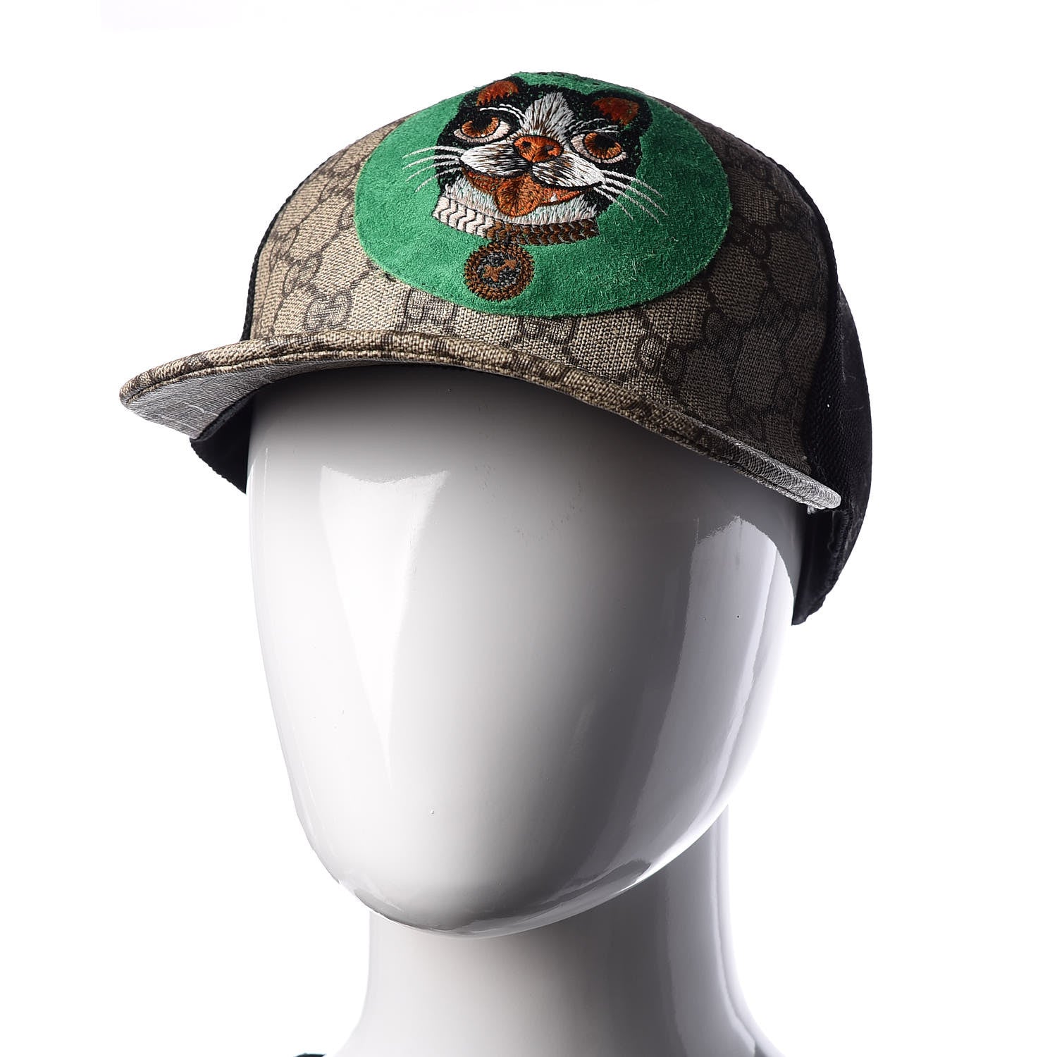 Gucci GG Supreme Monogram Bosco Patch Baseball Hat 57 Beige Green 2 of 6