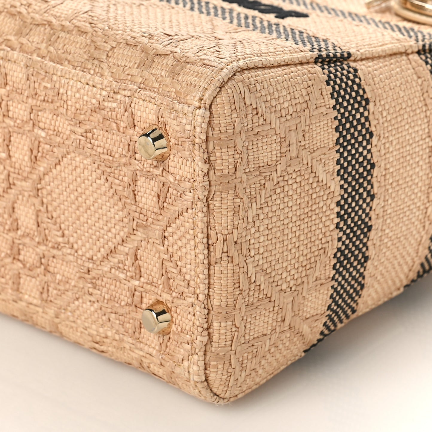 Raffia Woven Cannage Embroidered Medium Lady D-Lite Natural Black