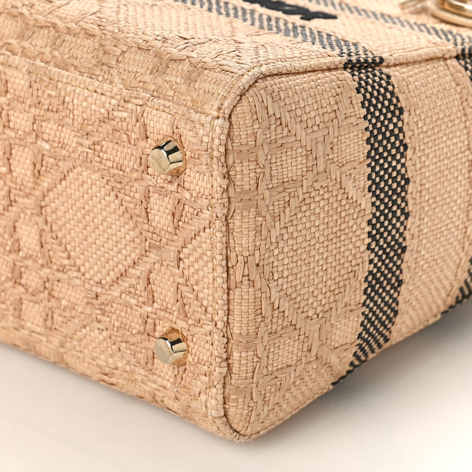 Christian Dior Raffia Woven Cannage Embroidered Medium Lady D-Lite Natural Black 8 of 8