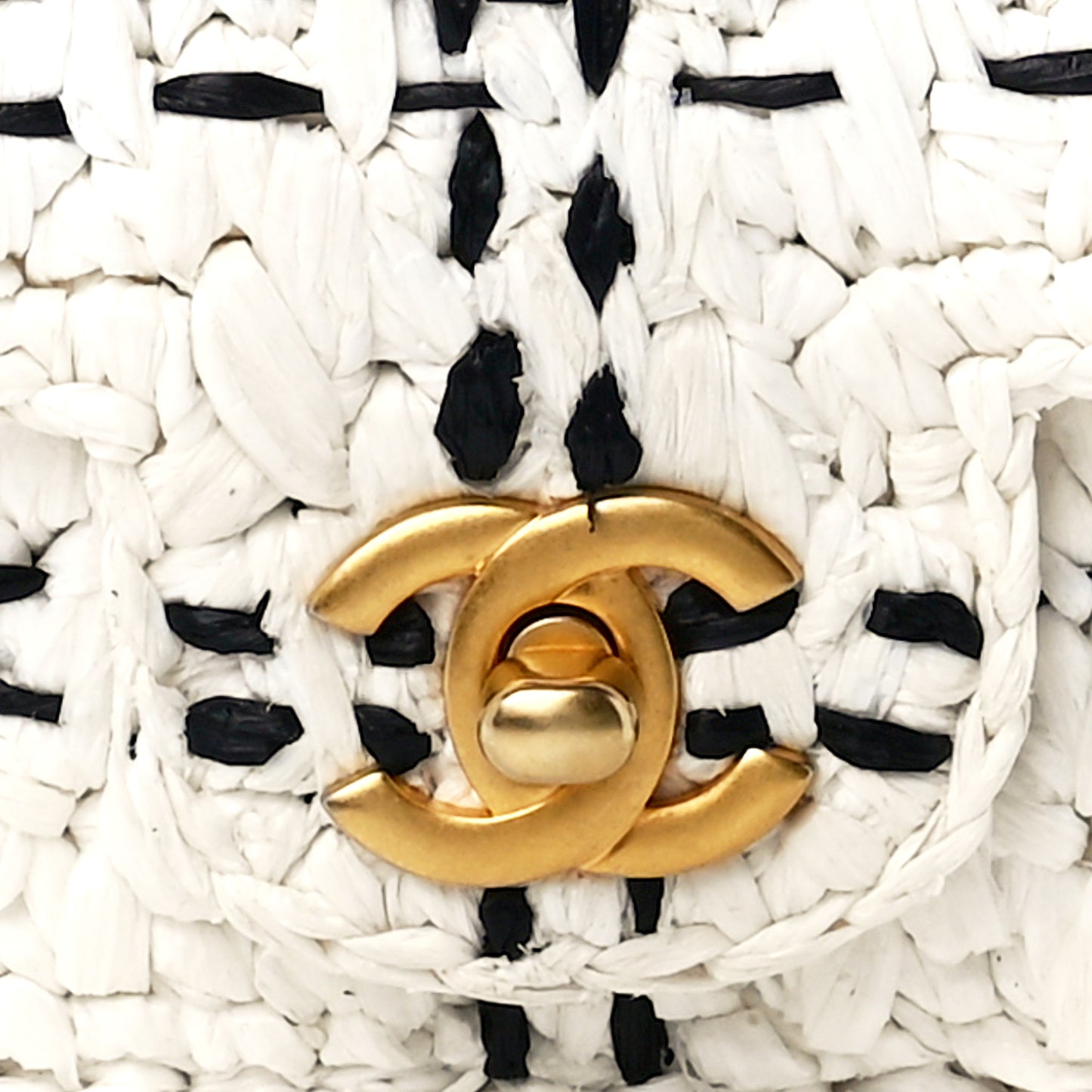 Raffia Effect Tweedy Mini Flap Bag White Black