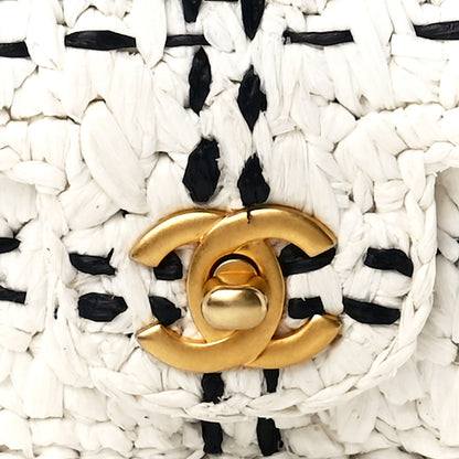 Chanel Raffia Effect Tweedy Mini Flap Bag White Black 9 of 12