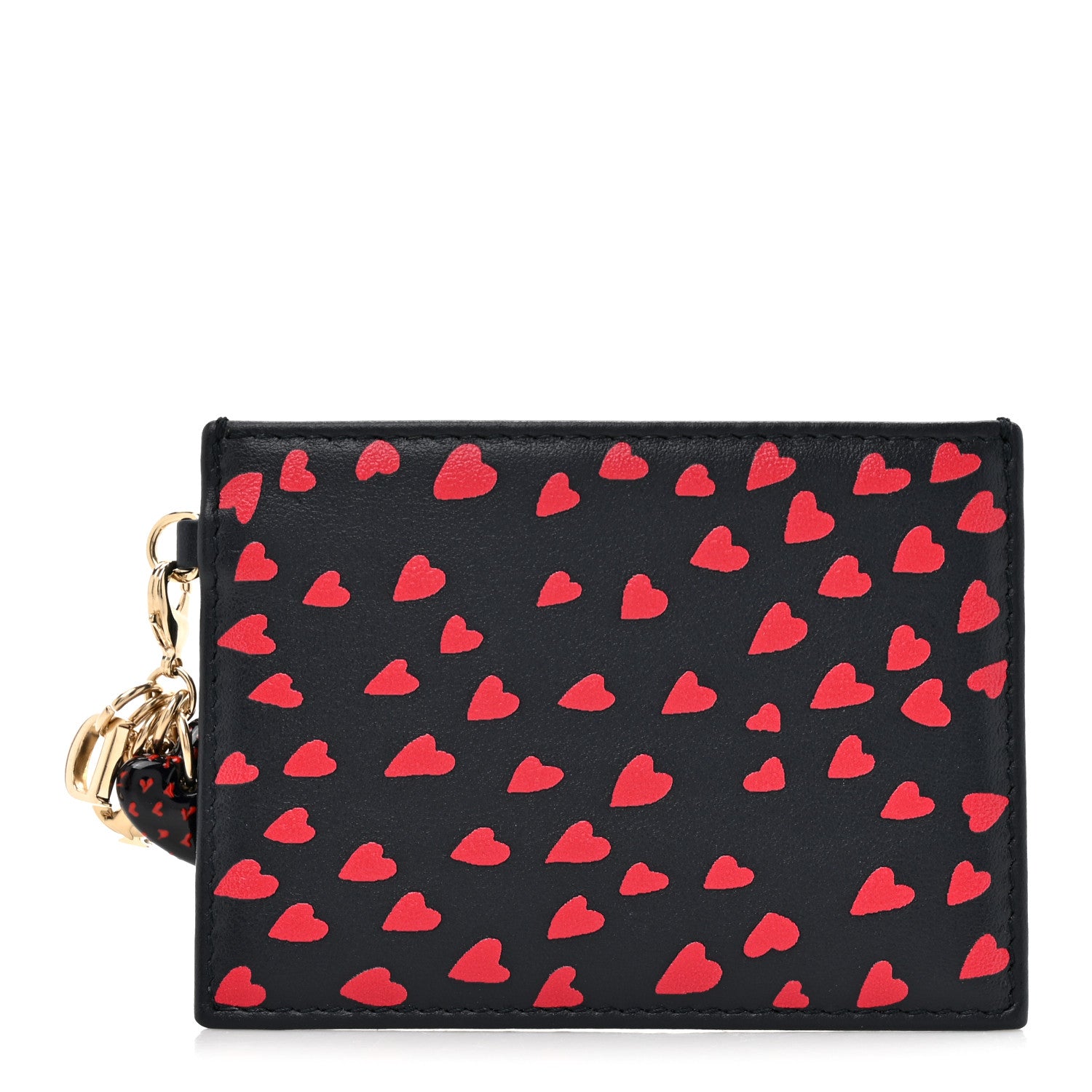 Christian Dior Calfskin Pop Heart Lady Dior Card Holder Black Red 1 of 7