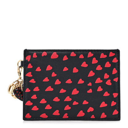 Christian Dior Calfskin Pop Heart Lady Dior Card Holder Black Red 1 of 7