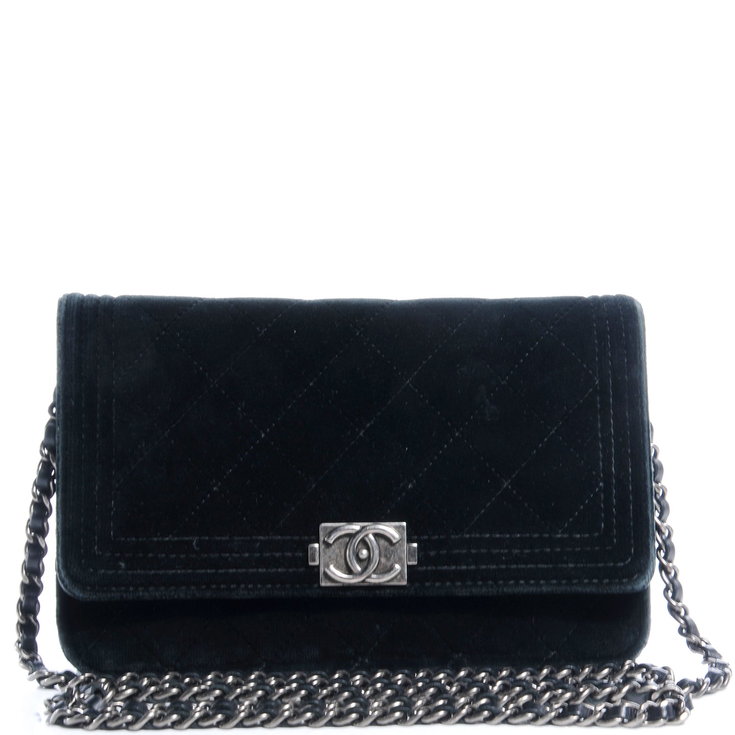 Velvet Quilted Boy Wallet On Chain WOC Black