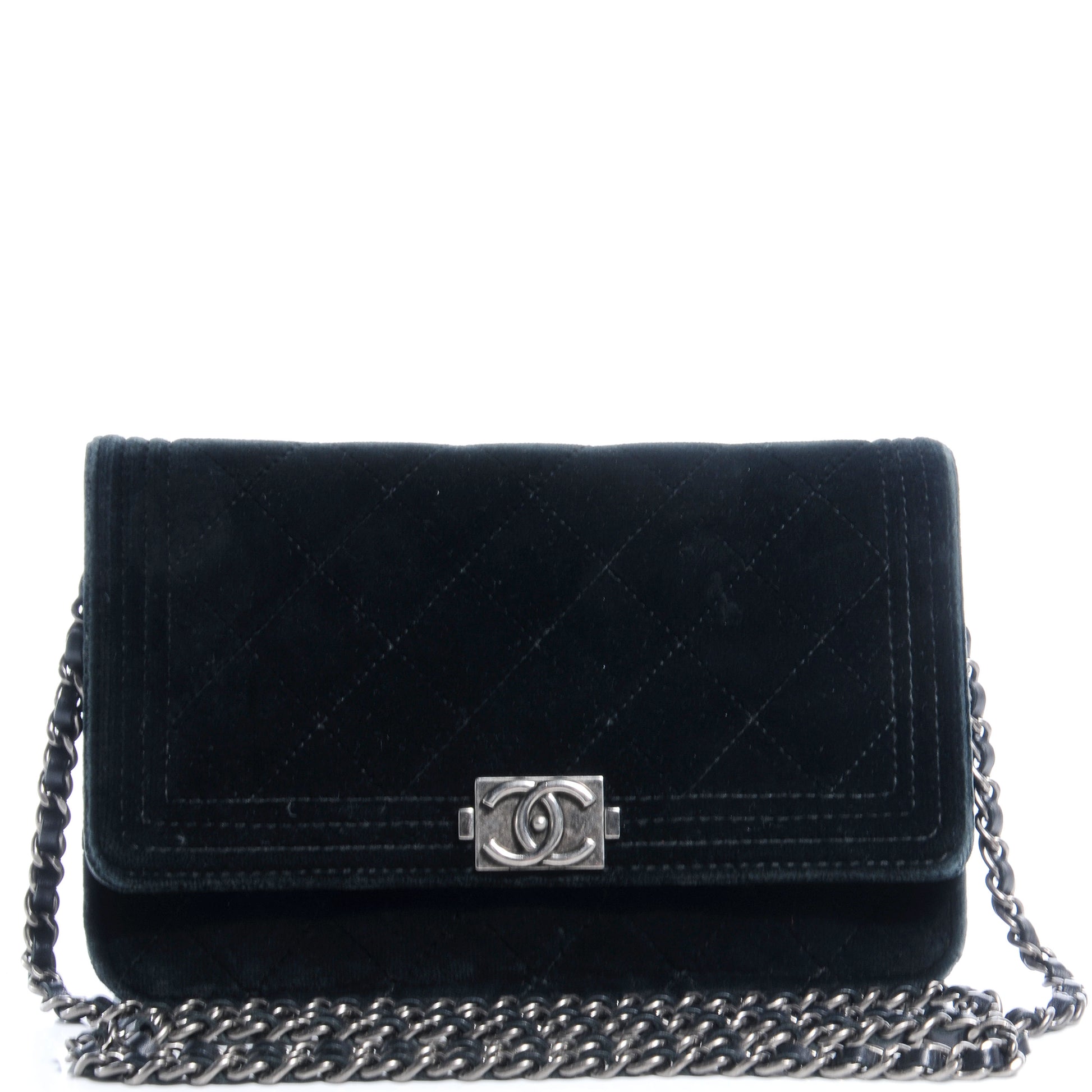 Chanel Velvet Quilted Boy Wallet On Chain WOC Black 1 of 8