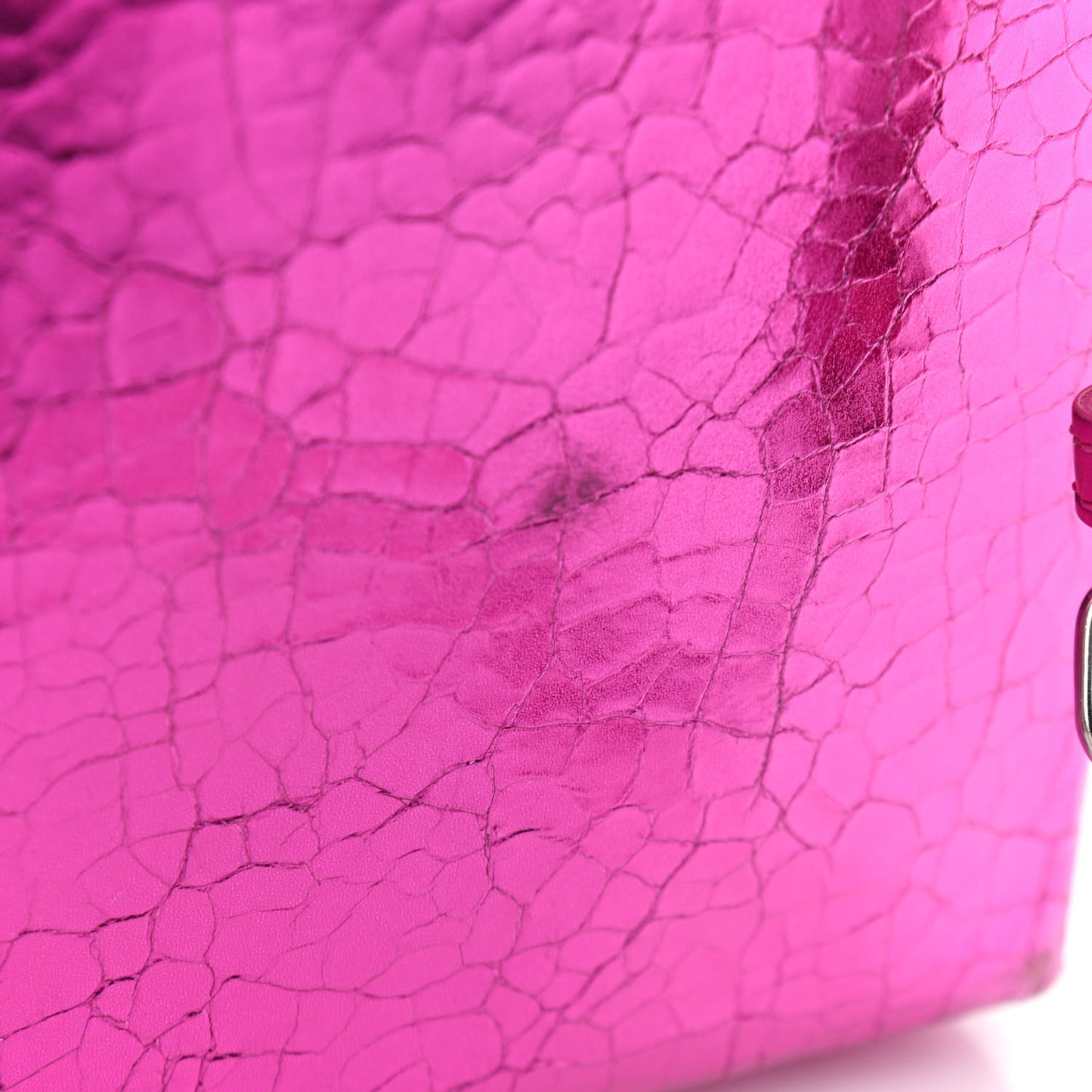 Metallic Calfskin Logo Shopping Phone Holder Bag Acid Fuchsia