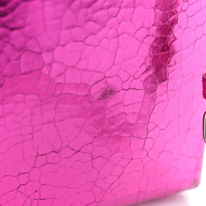 Balenciaga Metallic Calfskin Logo Shopping Phone Holder Bag Acid Fuchsia 13 of 13