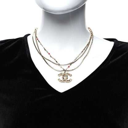 Chanel Crystal Pearl Tweed Effect Multi Strand CC Short Necklace Gold Red Green 2 of 5