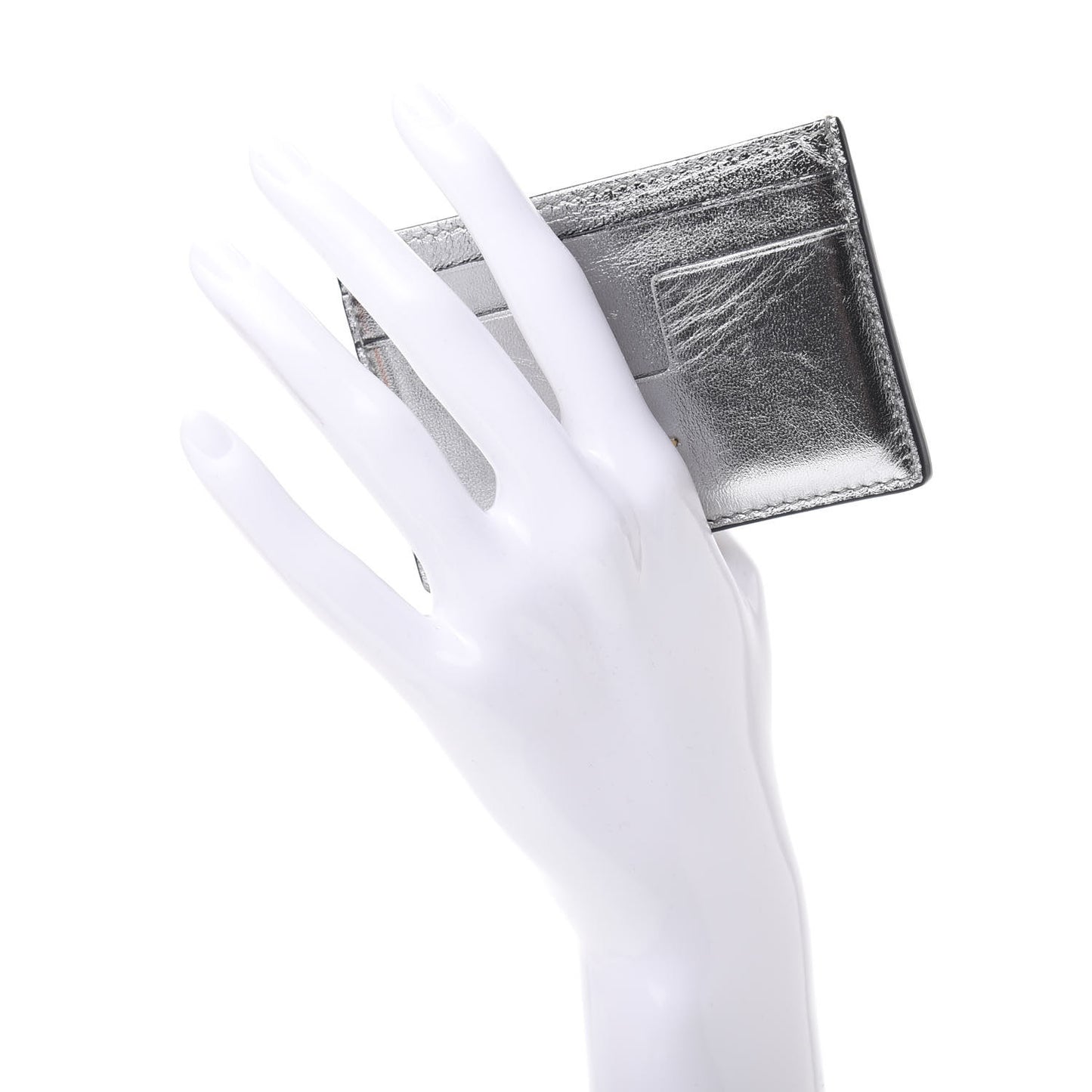 Metallic Calfskin Card Holder Silver
