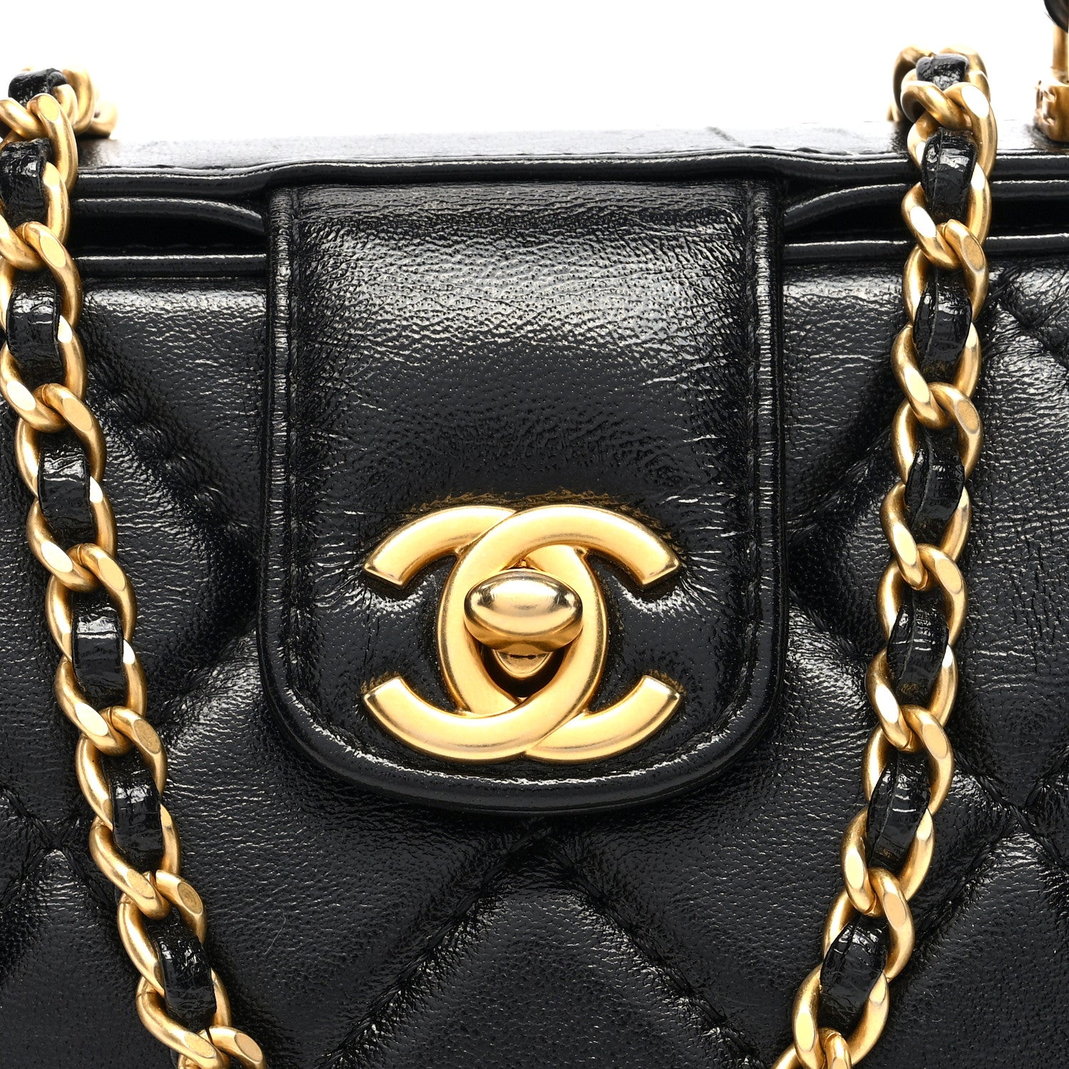 Chanel Shiny Lambskin Quilted Mini Cocodoc Top Handle Bag Black