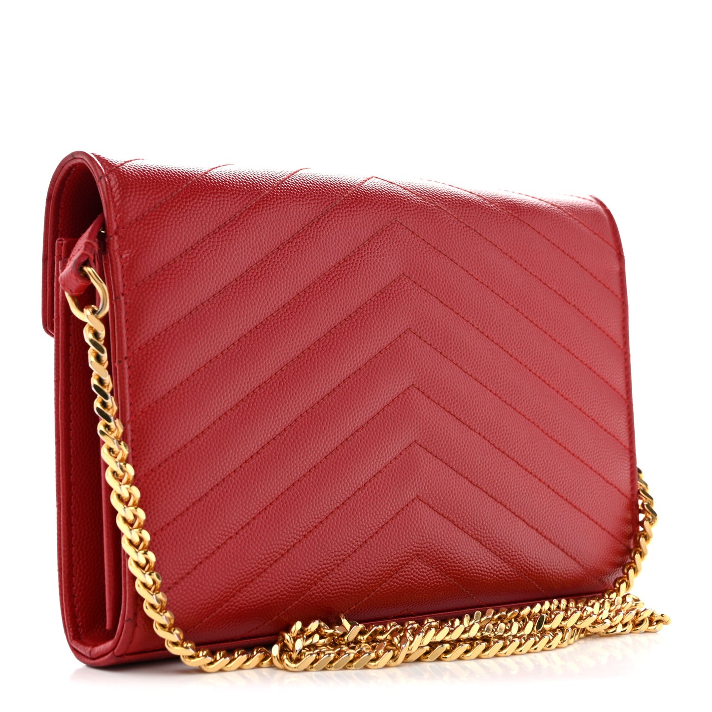 Grain De Poudre Matelasse Chevron Monogram Chain Wallet Red