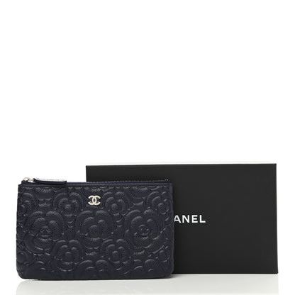 Chanel Caviar Camellia Embossed Cosmetic Pouch Navy 7 of 7