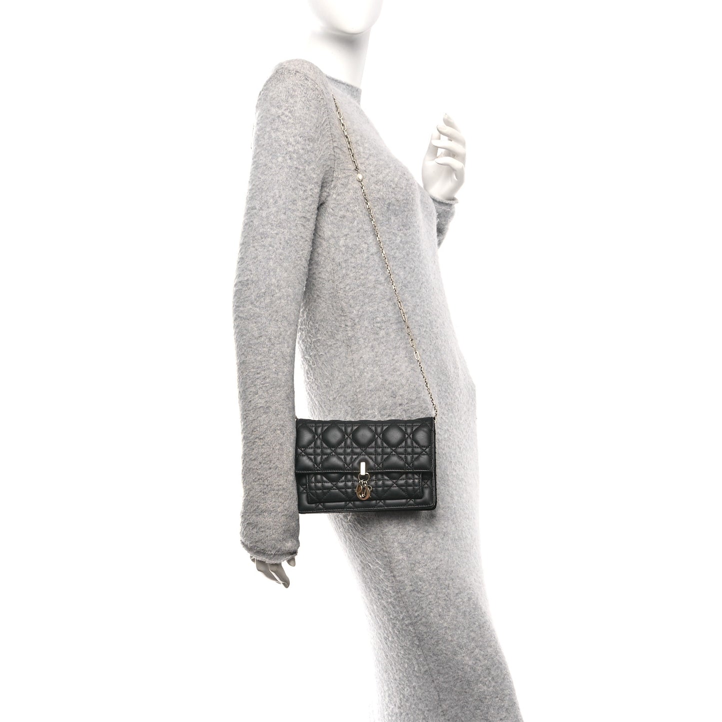 Lambskin Cannage Chain My Dior Daily Chain Pouch Black