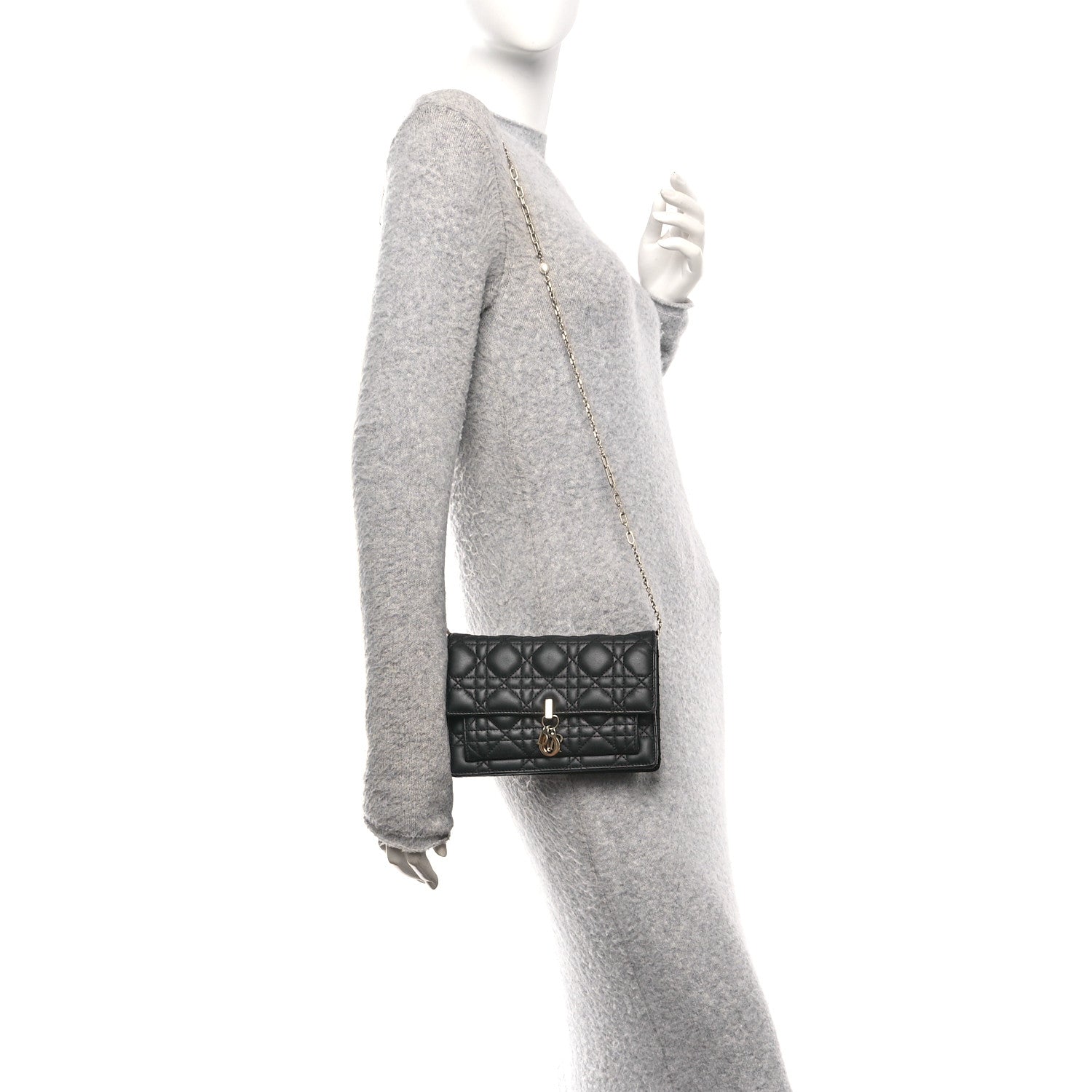 Christian Dior Lambskin Cannage Chain My Dior Daily Chain Pouch Black 2 of 11