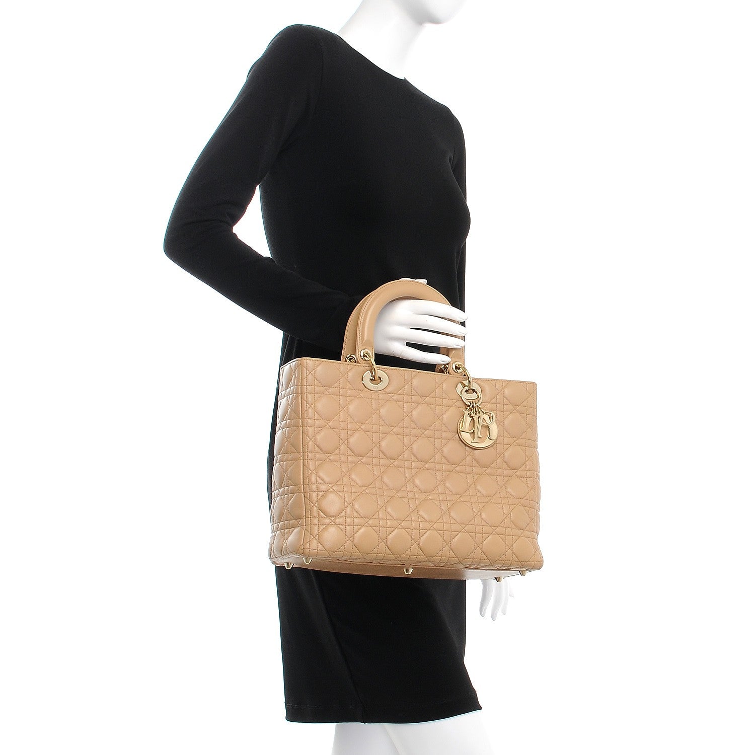 Christian Dior Lambskin Cannage Large Lady Dior Beige 2 of 8