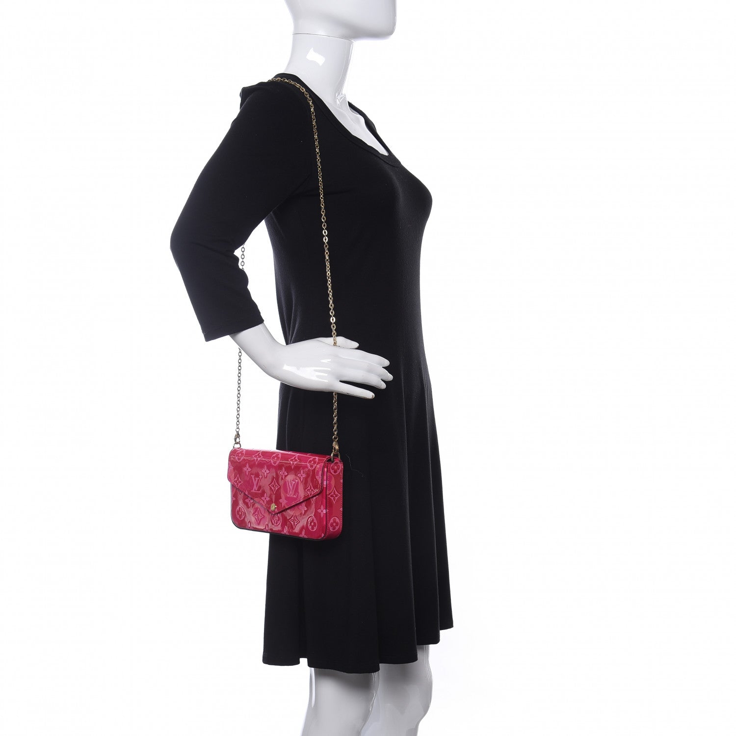 Louis Vuitton Vernis Valentine Pochette Felicie Chain Wallet Fuchsia 2 of 13