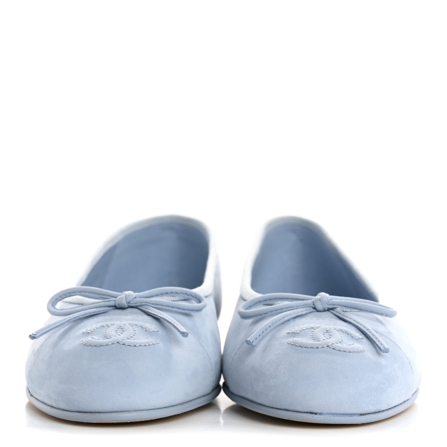 Chanel Suede Calfskin Cap Toe CC Ballerina Flats 36 Light Blue 3 of 11